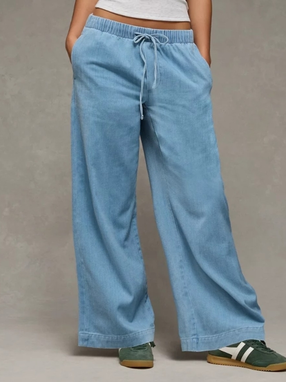 American Eagle Outfitters Light Blue Wide-Leg Drawstring Pants